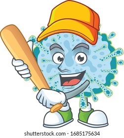 Cartoon design of coronavirus illness having baseball stick