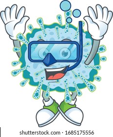 A cartoon design of coronavirus illness trying Diving glasses