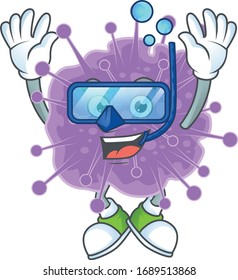 A cartoon design of coronavirus influenza trying Diving glasses