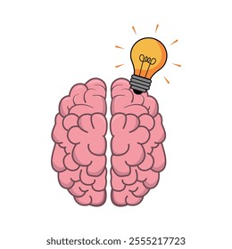 Cartoon design Creative Brain with Light Bulb Illustration for Innovative Ideas