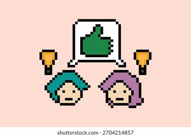 Cartoon design cute brainstorming idea team teamwork collaboration with business concept goal community work 8 bit pixel art.