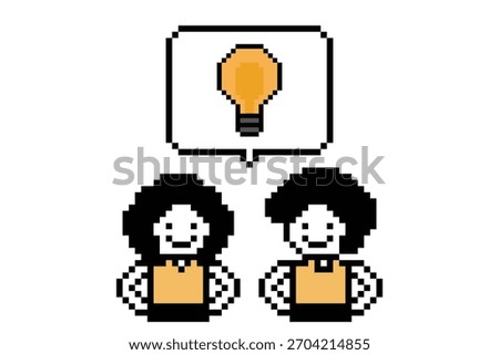 Cartoon design cute brainstorming idea team teamwork collaboration with business concept goal community work 8 bit pixel art.