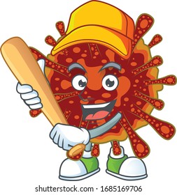 Cartoon design of deadly coronvirus having baseball stick