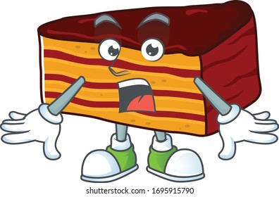 A cartoon design of dobos torte showing an amazed gesture