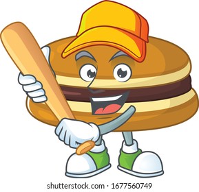 Cartoon design of dorayaki having baseball stick