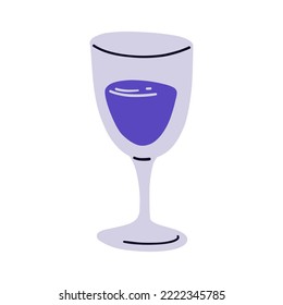 Cartoon design element. Hand drawn glass with wine