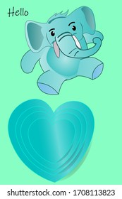 Cartoon design with elephant and big heart on green background