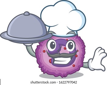 cartoon design of eosinophil cell as a Chef having food on tray