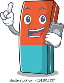 Cartoon design of eraser speaking on a phone