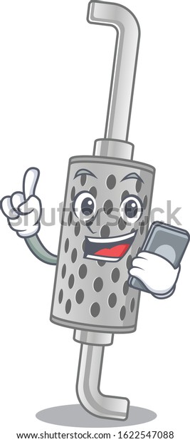 Cartoon design\
of exhaust pipe speaking on a\
phone