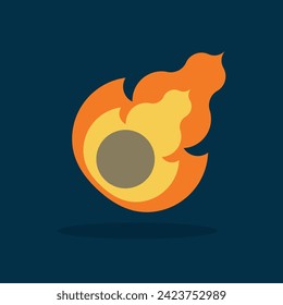 cartoon design of a falling meteorite and burning in the atmosphere with dark blue background; celestial object