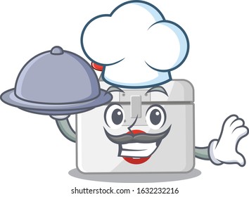 cartoon design of first aid kit as a Chef having food on tray