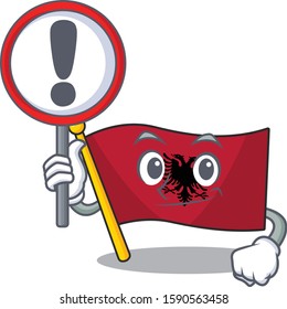 Cartoon design of flag albania Scroll raised up a sign