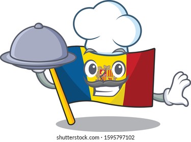 cartoon design flag andorra Scroll as a Chef with food on tray