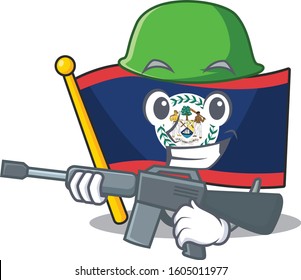 A cartoon design of flag belize Army with machine gun
