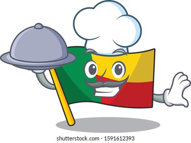 cartoon design flag benin Scroll as a Chef with food on tray