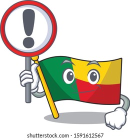 Cartoon design of flag benin Scroll raised up a sign