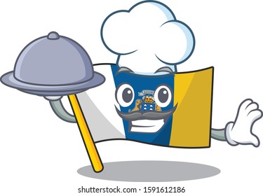 cartoon design flag canary island Scroll as a Chef with food on tray