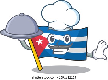 cartoon design flag cuba Scroll as a Chef with food on tray