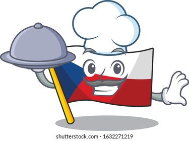cartoon design of flag czechia as a Chef having food on tray