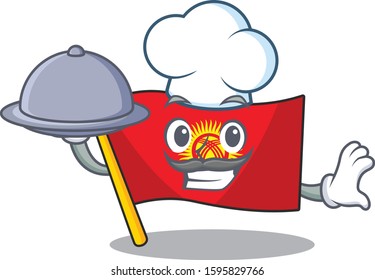 cartoon design flag kyrgyzstan Scroll as a Chef with food on tray