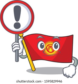 Cartoon design of flag kyrgyzstan Scroll raised up a sign
