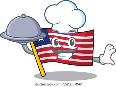 cartoon design flag liberia Scroll as a Chef with food on tray