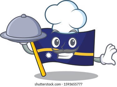 cartoon design flag nauru Scroll as a Chef with food on tray