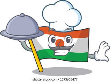 cartoon design flag niger Scroll as a Chef with food on tray