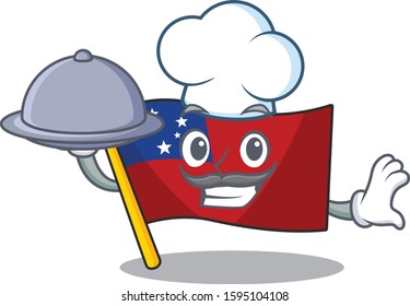 Cartoon Design Flag Samoa Scroll As A Chef With Food On Tray