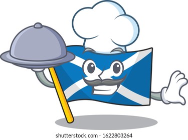 cartoon design flag scotland Scroll as a Chef with food on tray
