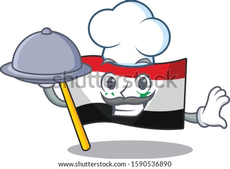 cartoon design flag syria Scroll as a Chef with food on tray
