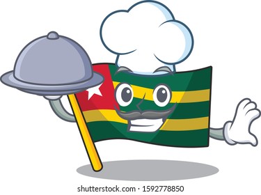 cartoon design flag togo Scroll as a Chef with food on tray