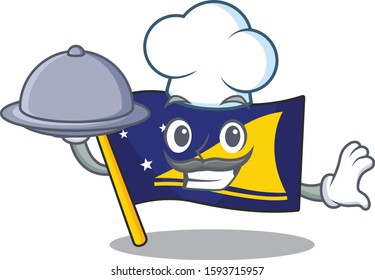 cartoon design flag tokelau Scroll as a Chef with food on tray