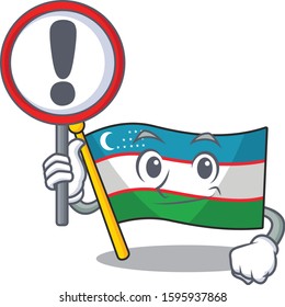 Cartoon design of flag uzbekistan Scroll raised up a sign