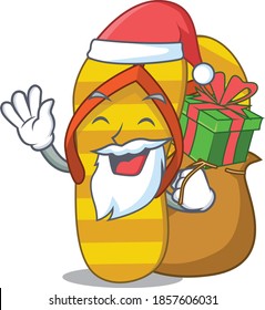 Cartoon design of flip flops Santa having Christmas gift