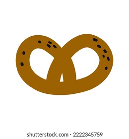 Cartoon design food element. Hand drawn pretzel