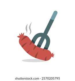 Cartoon design of a fork stabbing a spicy sausage