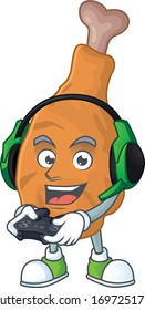 A cartoon design of fried chicken talented gamer play with headphone and controller