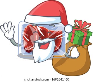Cartoon design of frozen beef Santa with Christmas gift
