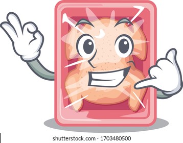 Cartoon design of frozen chicken with call me funny gesture