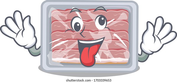 A cartoon design of frozen smoked bacon having a crazy face