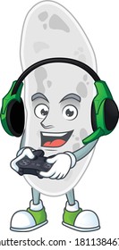 A cartoon design of gemmatimonadetes clever gamer play wearing headphone. Vector illustration