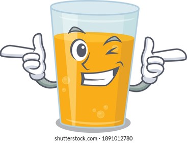 Cartoon design of glass of orange juice showing funny face with wink eye. Vector illustration