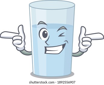 Cartoon design of glass of water showing funny face with wink eye. Vector illustration