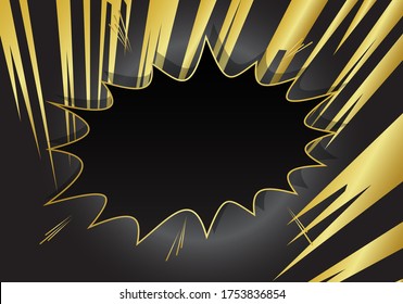 Diseño de dibujos animados de fondo dorado. Ilustración dorada de historietas. Videohistorietas vectoriales de fondo oscuro.