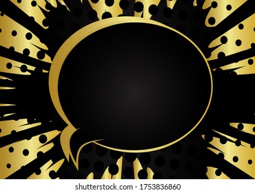 Diseño de dibujos animados de fondo dorado. Ilustración dorada de historietas. Videohistorietas vectoriales de fondo oscuro.
