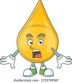 A cartoon design of gold hair serum showing an amazed gesture