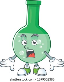 A cartoon design of green chemical bottle showing an amazed gesture