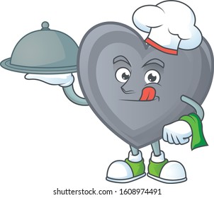 cartoon design of grey love as a Chef having food on tray